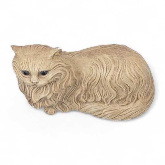 Vintage Ceramic Cat Life Size Figurine Persian Cream Beige Gray Eyes - Picture 6 of 15